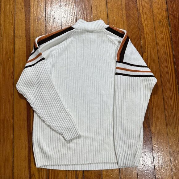Old Skool Urban Wear Sz L Brown Orange Striped Sweater Turtleneck 100% Acrylic - Picture 9 of 10